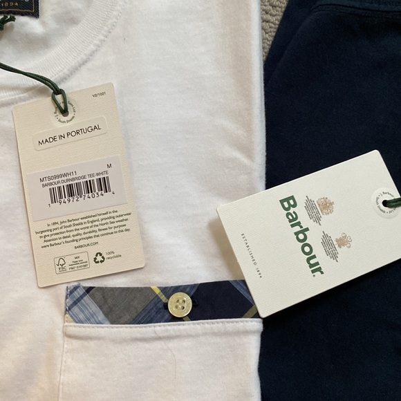 New Barbour Men Cotton T-Shirt, Medium, Blue and White - Picture 6 of 6